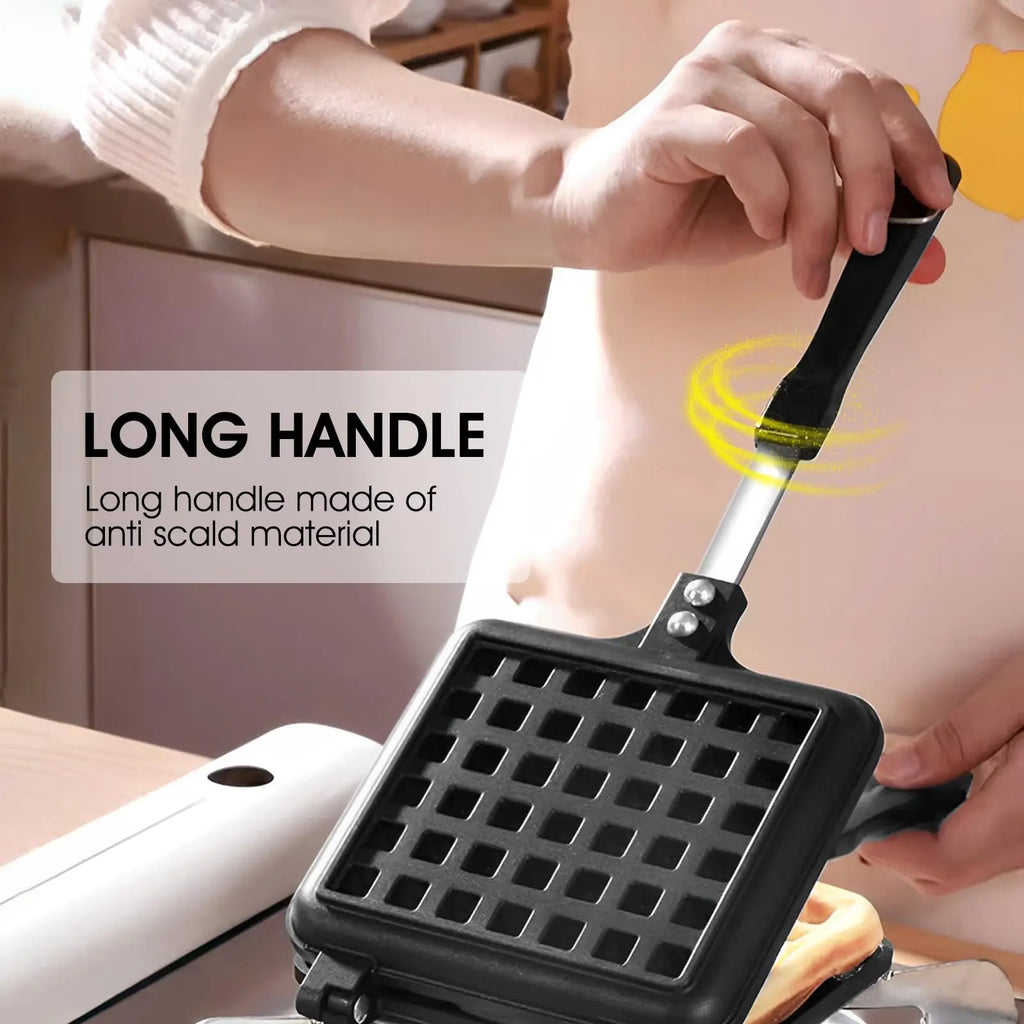 Professional Long Handle Waffle Baking Mold Square Double-Sided Waffle Maker Machine Durable Cast Aluminum Sandwich Maker Baking