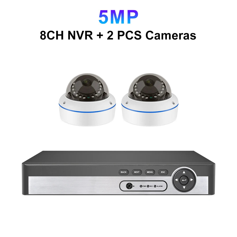 8CH 5MP POE Dome Security Camera System IP Camera Vandal-proof Indoor Home CCTV Video Record Surveillance Protection Kit