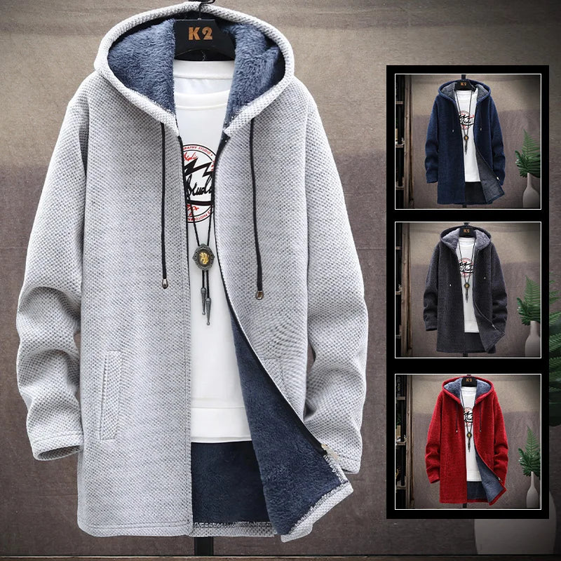 Men's Knitted Sweater Cardigan Thickened Fleece Hooded Casual Style Warm Outerwear Autumn Winter New Arrival Korean Version
