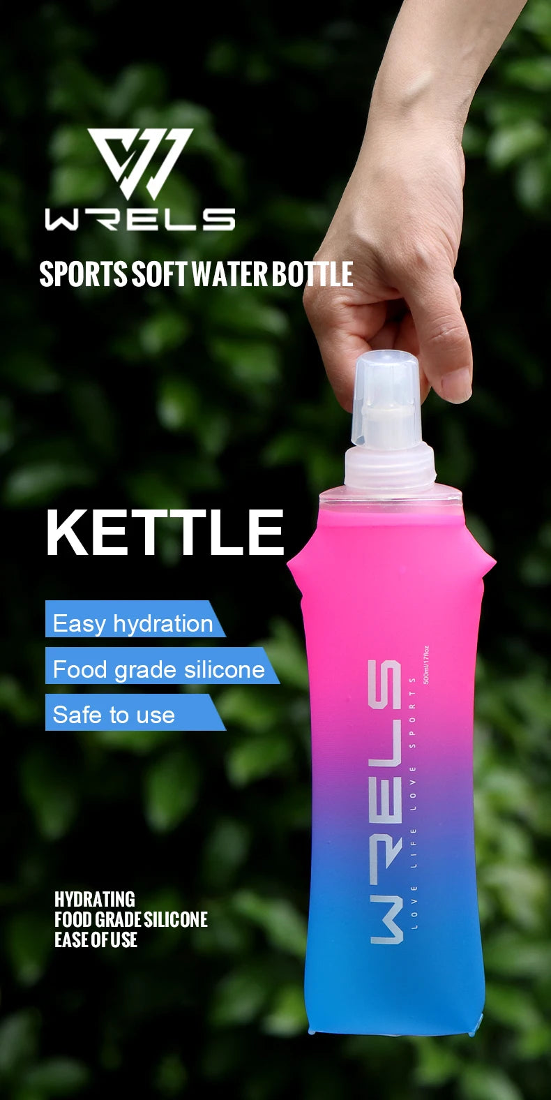 Sport Water Bottle TPU Folding Soft Flask Drink Portable Water Bottle High Flow Running Hiking Bicycle Fitness Water Bag