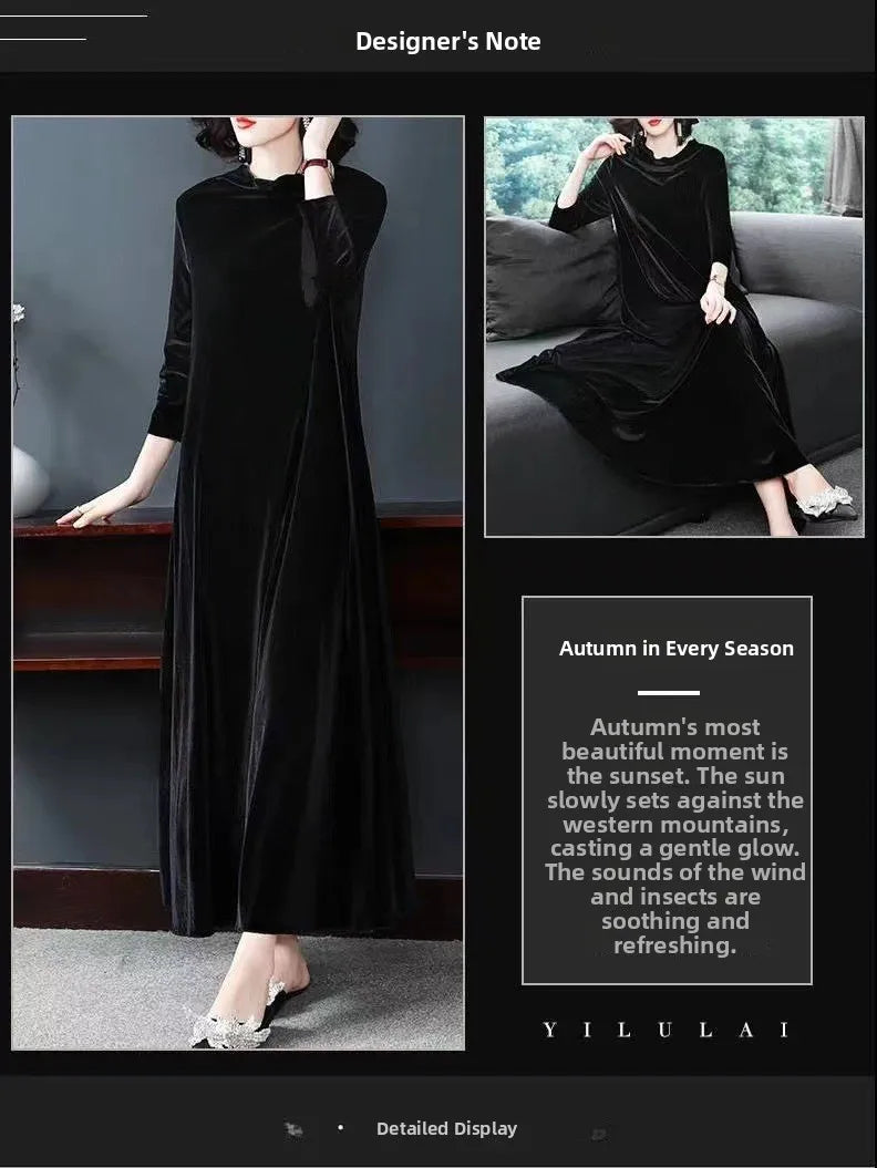 Ele Velvet Long Sve Dr Faionable Autumn 2024 Women's Slimming Gown Princ Sve A-Line Midi Dr Pure Color