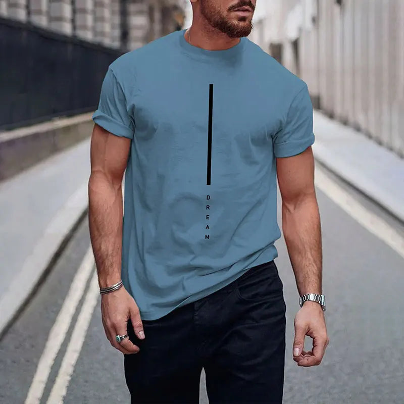 2024 New Pure Black Men's Short-sleeved T-shirt Simple Letters Printed Round Neck T-shirt Street Casual Temperament Men's Tops