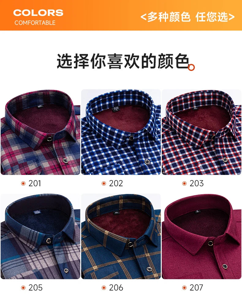 Men's Double-Sided Fleece Long-Sleeved Shirt 7XL8XL with Fleece for Warmth, Thickening and Cold Resistance, Casual Winter
