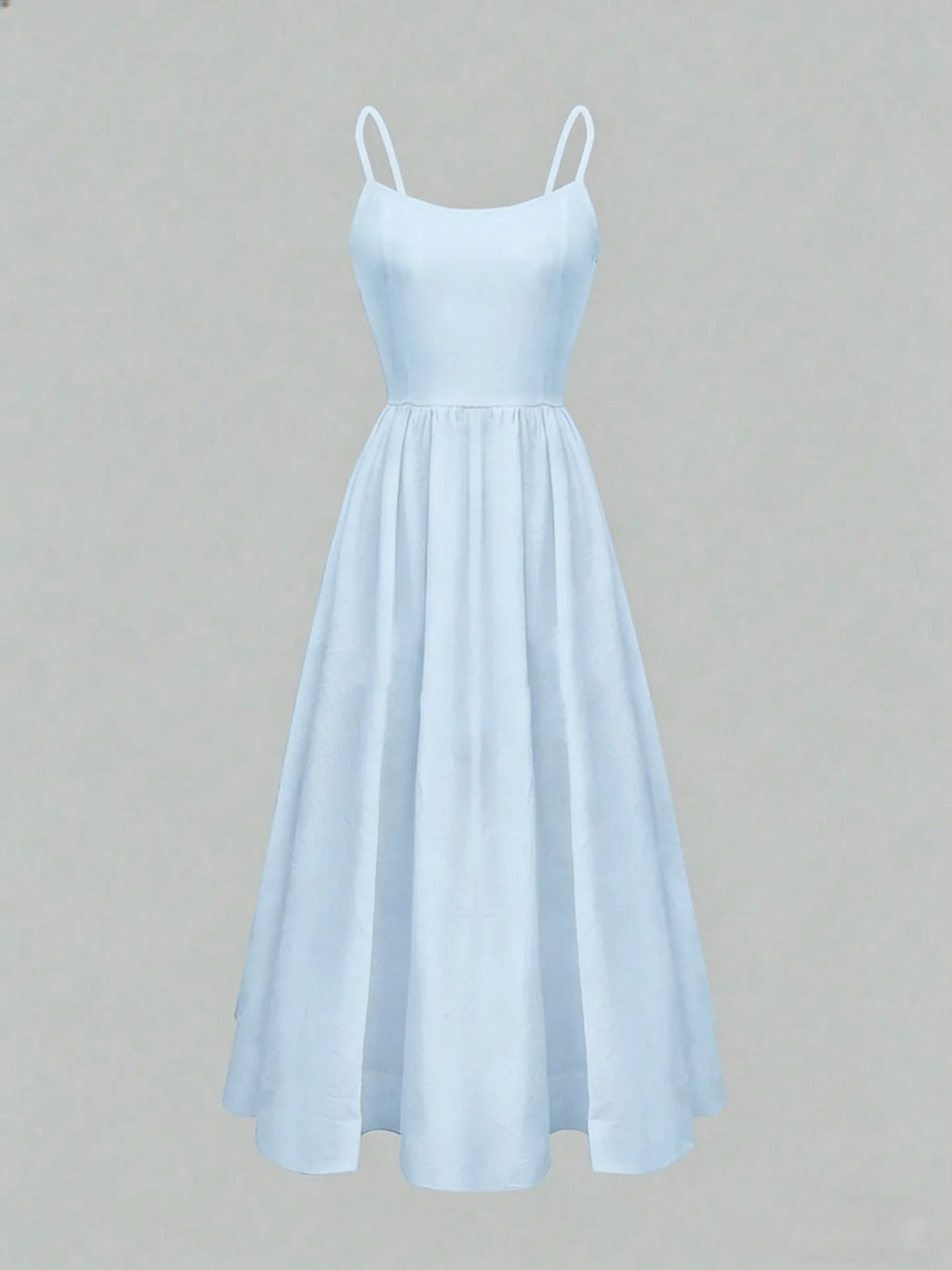 Elegant Solid Color Cami Dress Summer Fashion New Sweet Women Scoop Neck Spaghetti Strap High Waist Pleated A-Line Sundress