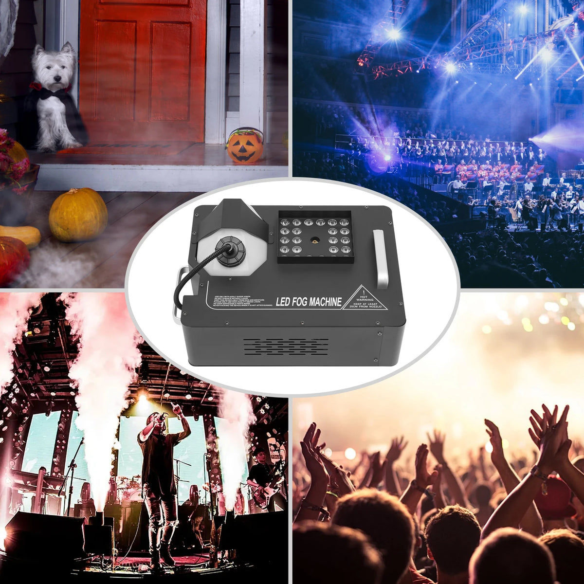 1500W Fog Smoke Machine Black 2L Tank with Wireless Remote Controller IP25 Atmosphere Maker 24 LED Beads with 7 Light Colors