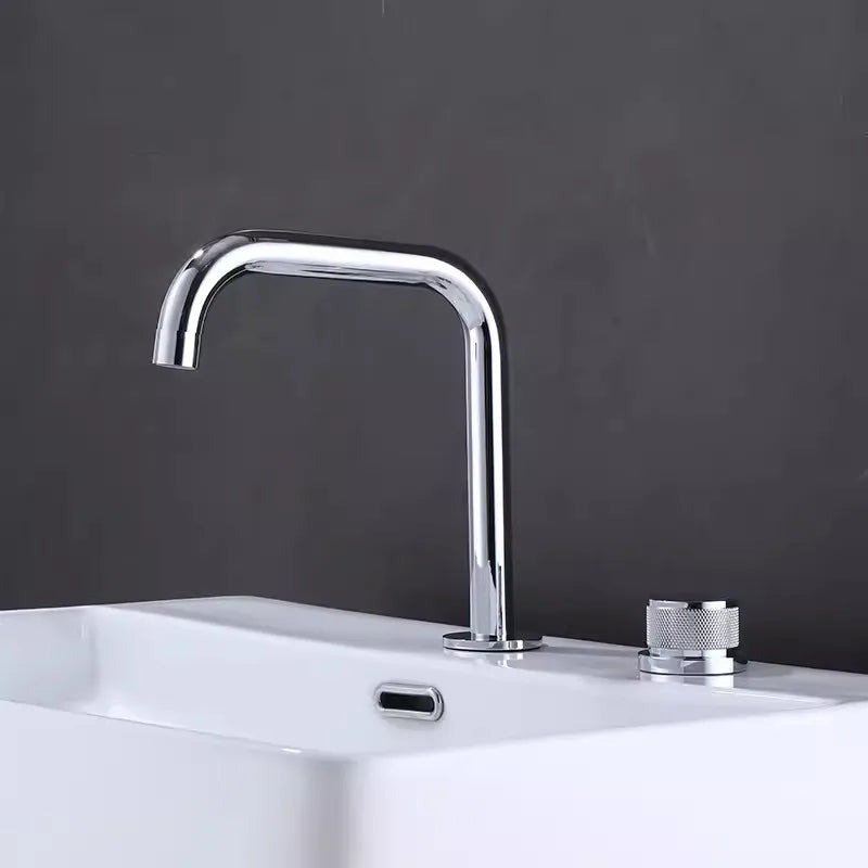 Tuqiu Bathroom Faucet Brass Widespread Brush Gold Basin Faucet Brass Sink Faucet 2 Hole Hot & Cold Wash Faucet Water Tap