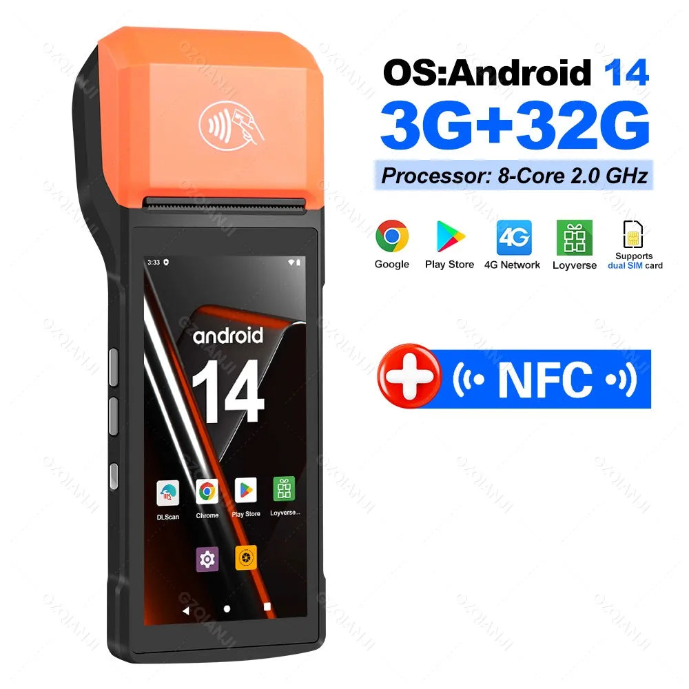 Handheld Android POS PDA Terminal 58mm Receipt Bill Thermal Printer All In One with NFC Camera 1D 2D Barcode Reader Optional