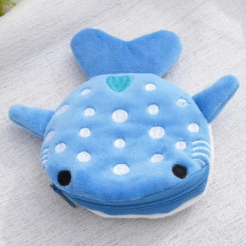 Cartoon Cute Whale Shark Coin Purse Kawaii Wallet Portable Plush Coin Bag Key Earphone Coin Organizer Pouch Zipper Bag