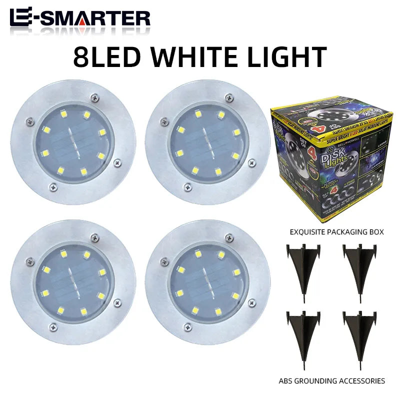 4/8LED Solar Underground Light Solar Power Disk Lamp Waterproof Outdoor Spotlight Buried Deck Light Lawn Garden Decoration