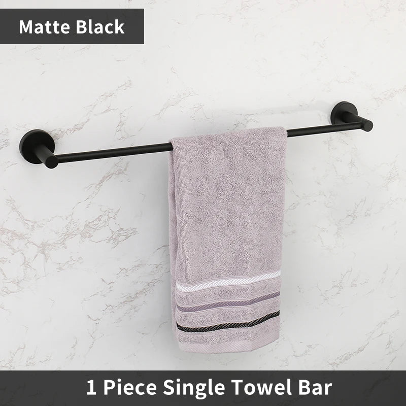 Single Towel Bar Rack Wall Mount Bathroom Round Towel Bar Heavy Duty Hand Towel Holder Kitchen Towel Rod  Stainless Steel Chrome