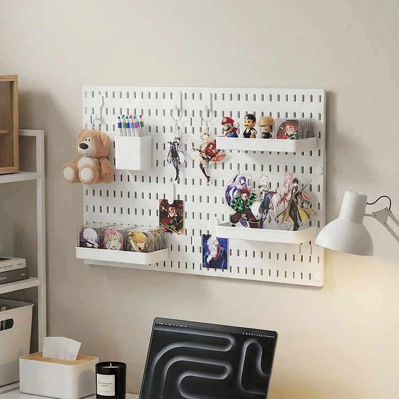 Study Room Pegboard with Shelves Tool Free Wall Grid Scratch Proof Easy to Install for Computer Desk Accessories