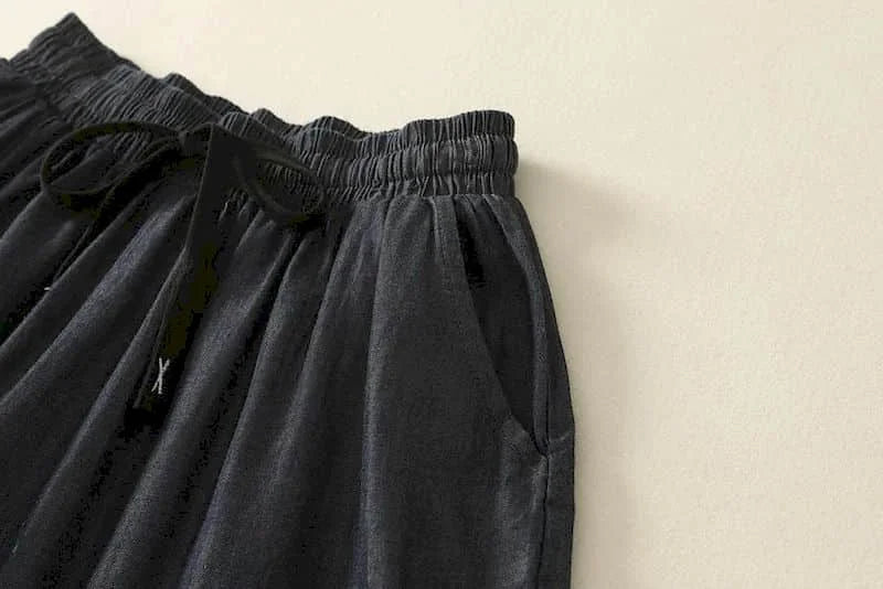 Denim Shorts Women Summer Wear Vintage Drawstring Elastic Waist Ruffle Wide Leg Pants Casual Loose Jean Shorts Women Clothing