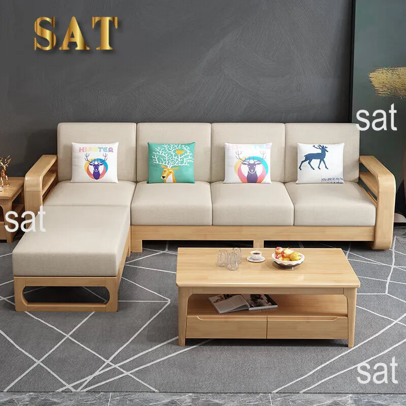#Nordic Modern Simple Sectional Sofa Solid Wood and Fabric Living Room Furniture Set for Small Apartments
