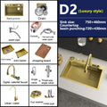 Stainless Steel Golden Kitchen Sink Multifunctional Waterfall Outlet Single Slot Piano Button Digital Display