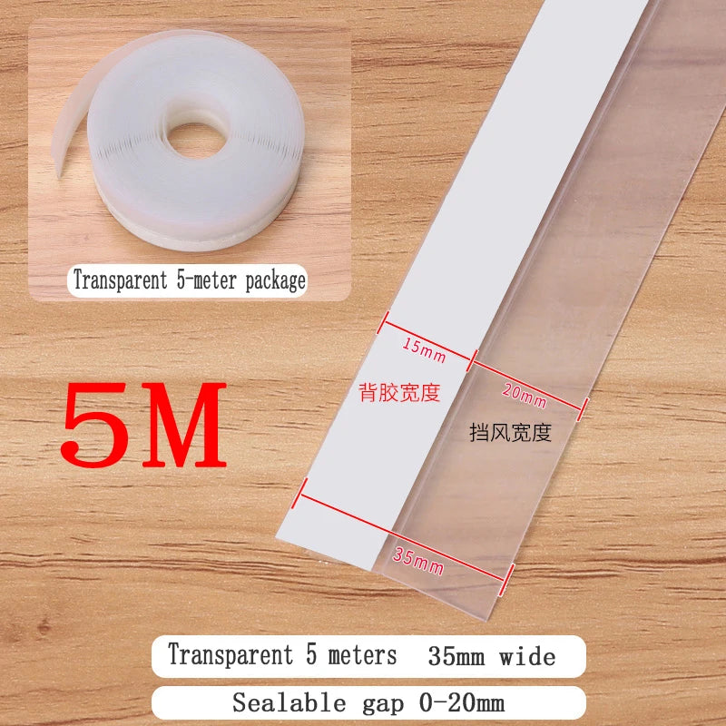 5M Shower Room Glass Door Sealing Strip Window Windproof Strip Warm Bathroom Door Lower Water Blocking Adhesive Strip