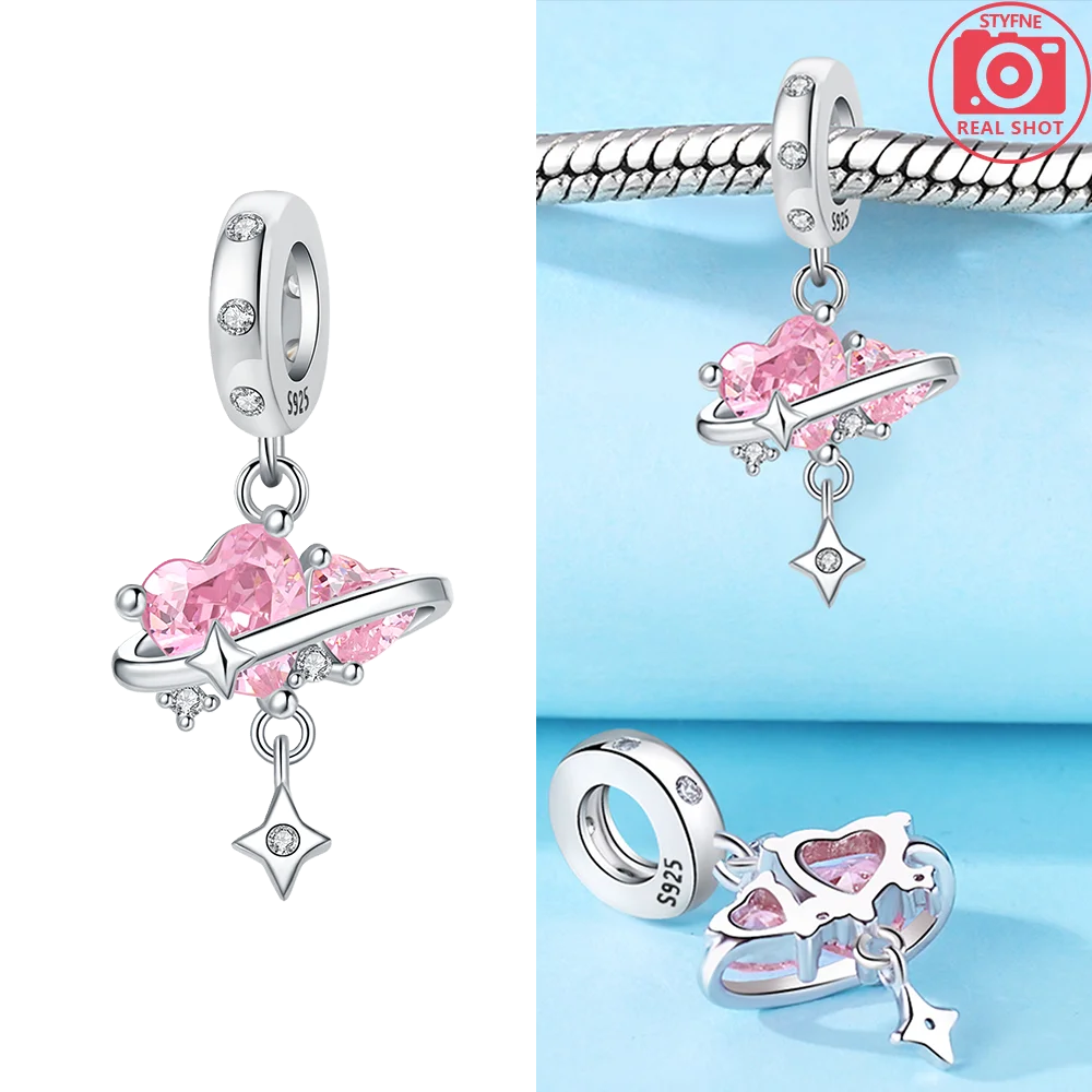 925 Sterling Silver Pink Zircon Love Beads Charms Fit Bracelet Women Jewelry Diy Anniversary Gift Delicate Accessories Bag Charm