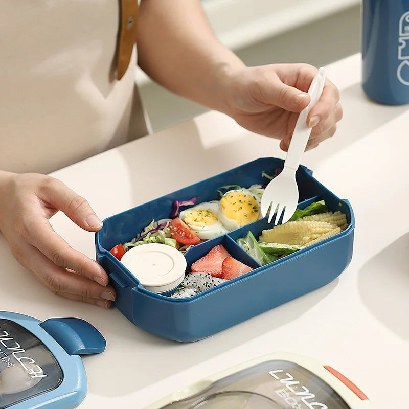 2Pcs Microwave Safe PP Lunch Box Set 750ML Separated Bento Container With 450ML Portable Water Bottle Leak‑Proof Dinnerware