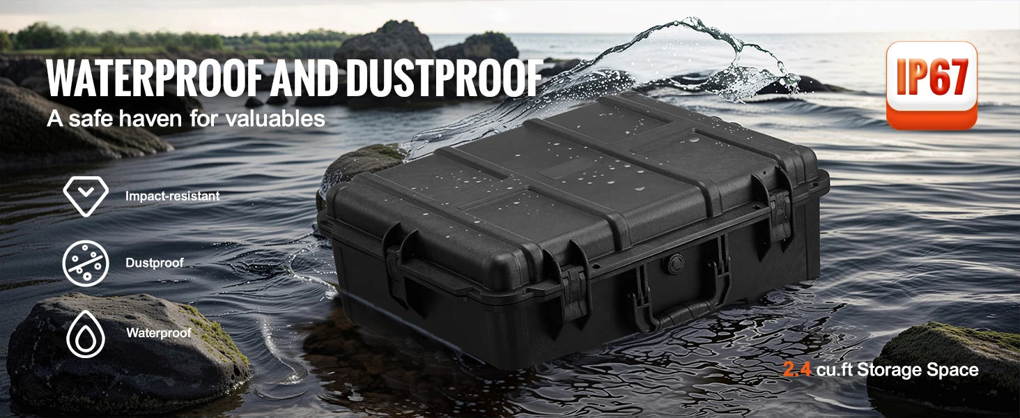 SucceBuy IP67 Weatherproof Hard Case Heavy Duty Protective Case w/ Pre-cut Foam and Handles for Travel Hunting Military Cameras