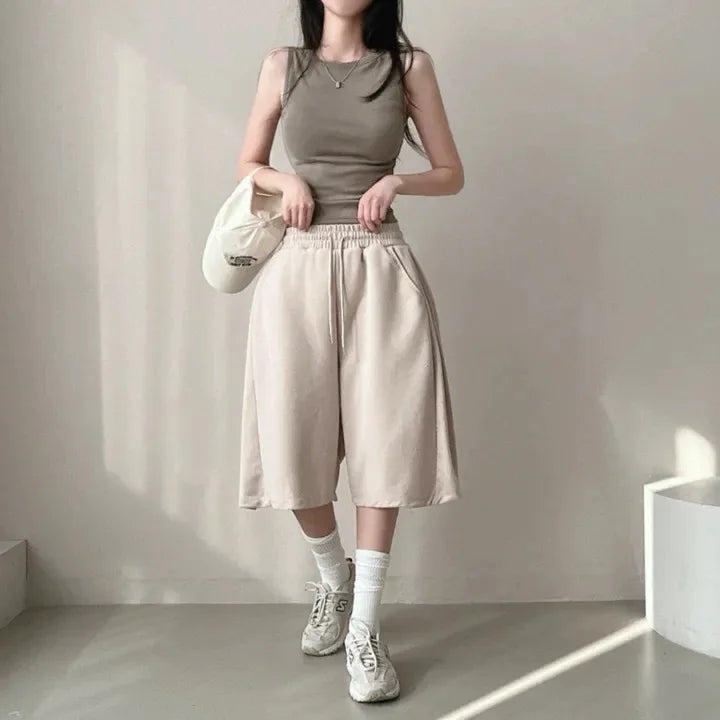 Summer Drawstring Wide Leg Shorts Women Fitness Running Loose Casual Large Sports Shorts Sweat Short High Elastic Lace Up Pants