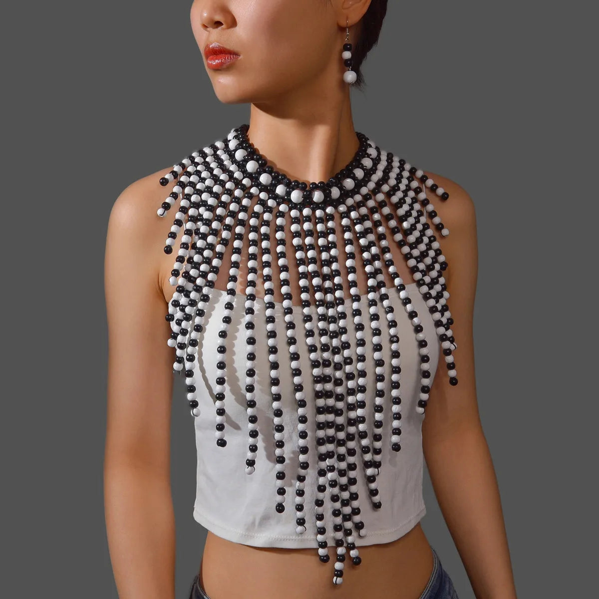 African Jewelry Set Bohemian Retro Ethnic Handmade Wooden Woven Beaded Statement Necklace and Earrings Women's Party Accessories
