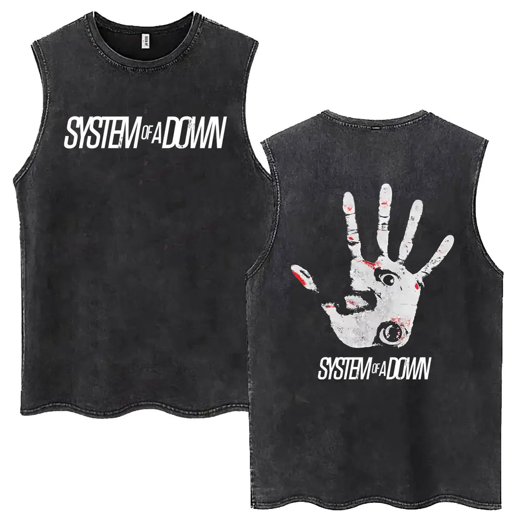 System of A Down Vintage Washed Tank Tops Men's Classic Rock Alternative Metal Sleeveless Vests T-shirt Male Oversized T Shirts