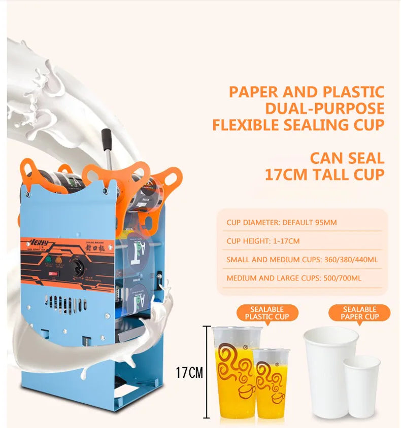 95MM Commercial Cup Sealing Machine Manual Pressure Sealing Machine Beverage Cup Sealer Milk tea Seal machine Boba Tea Machine