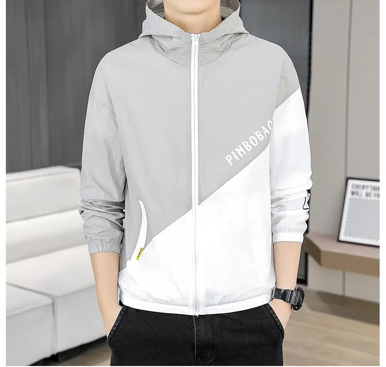 Men's Hooded Sun Protection Clothing Fashion Summer Thin Ice Silk Hiking Jacket Outdoor Sun Shade Coat UV Protection Windbreaker