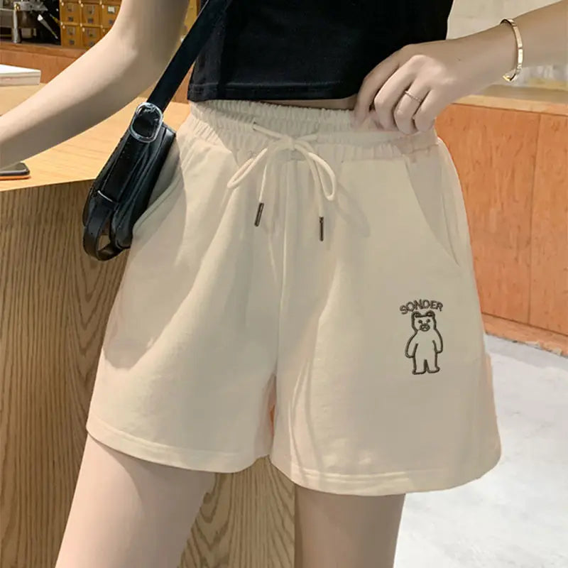Drawstring Loose Soild Short Pant For Women Clothes Patchwork Fashion Ropa Mujer Streetwear Elasticity High Waist Casual Shorts