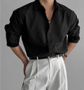 Men's High-quality Business Casual Shirts，High-end Texture Solid-color Shirts, Breathable  Loose Long-sleeved Shirts for Spring