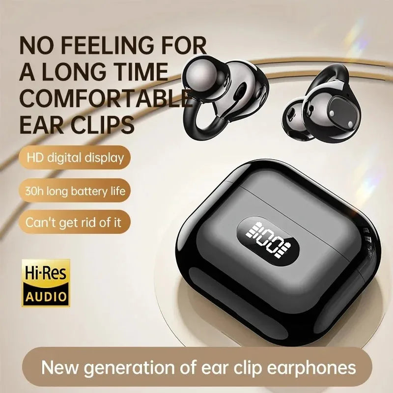 OWS Ear Clip Headphones Bluetooth 5.3 Wireless Earbuds Stereo Sound With Clear Calls Touch Control Display for Music Player