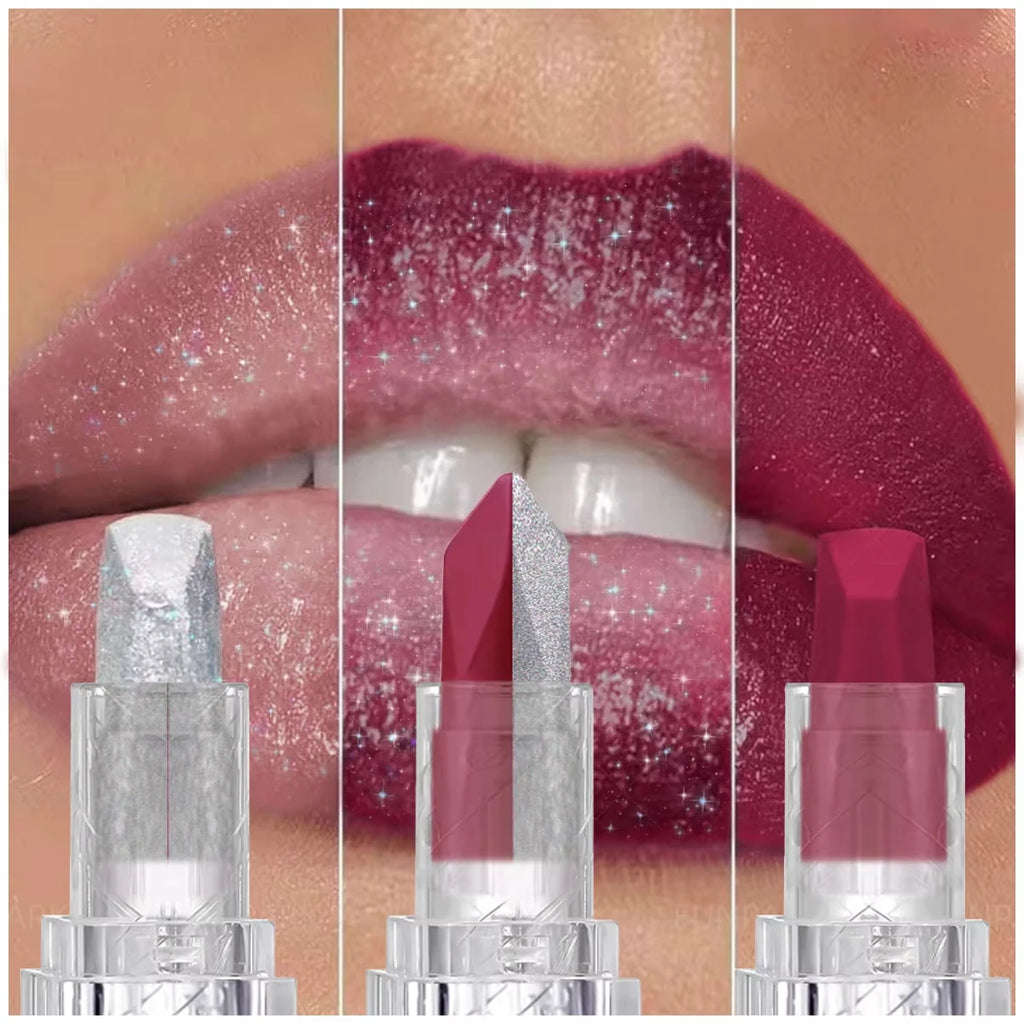 1pc Dual Head Glitter Lipstick Matte Velvet Lip Stick, 2 In 1 Shimmer Diamond Lip Gloss Waterproof Lip Makeup Cosmetic For Women