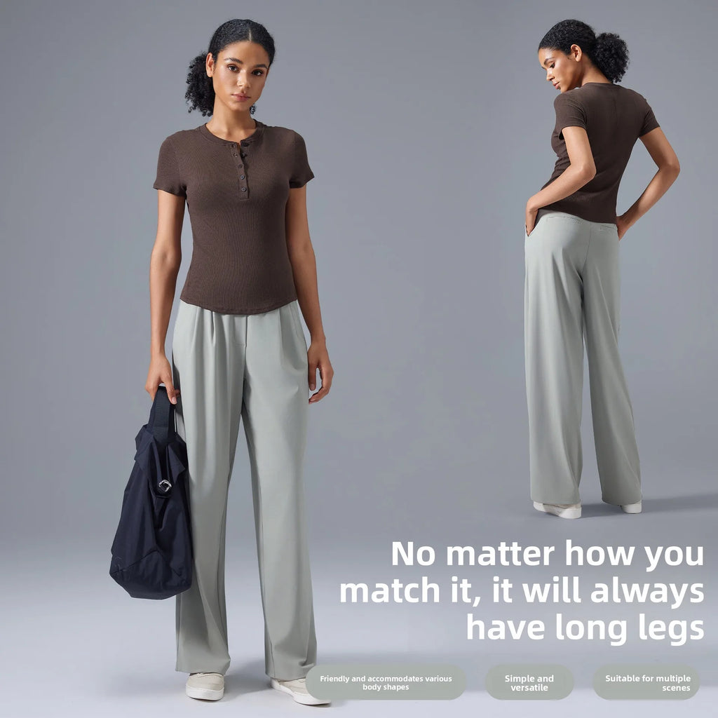 Women's Slimming Wide Leg Pants Loose Fit Breathable Thin Straight Tube Casual Sports Pants Versatile Comfortable