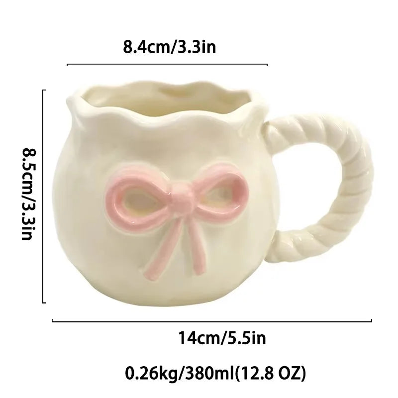 Hand-held bowknot coffee cup, afternoon tea ceramic cup, cute mug