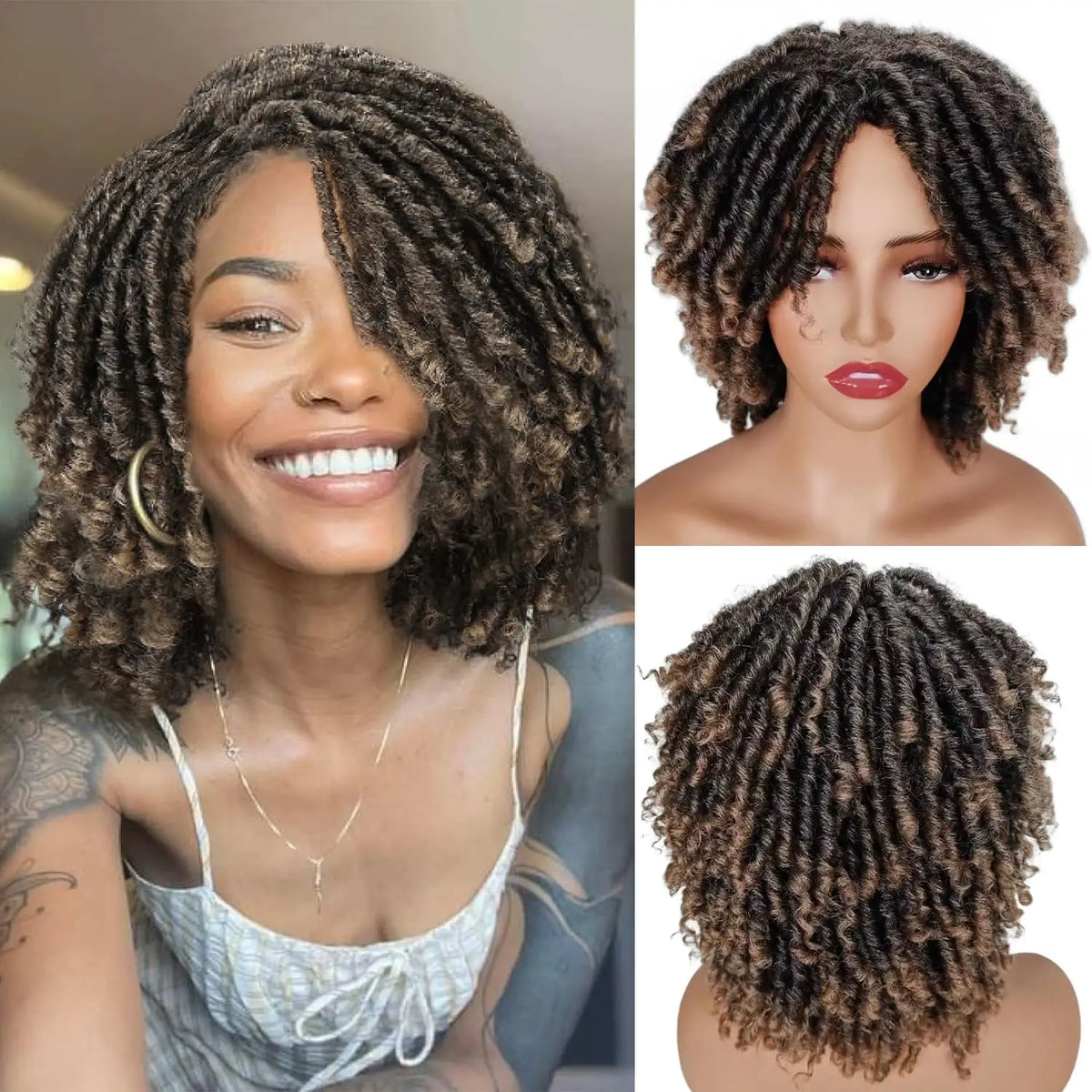 Wigs for Black Women Afro Curly Twist Wigs Braiding Synthetic Wig Heat Resistant Fiber Breathable Faux Locs Braids Hair Wigs wit