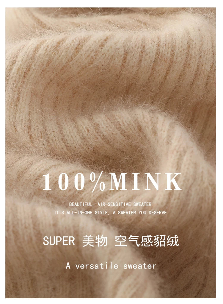 100% Mink Cashmere Knitted Dress Ladies Stand Collar Buckle Long Skirts Retro High Waist Over Knee Slim Dress New Thick Sweater