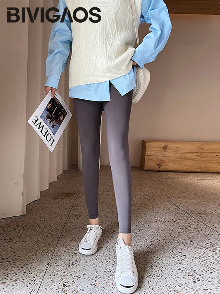 BIVIGAOS Summer New White Khaki Shark Leggings Women Thin High Waist Slim Legs Skinny Leggings Sports Fitness Leggings Spring