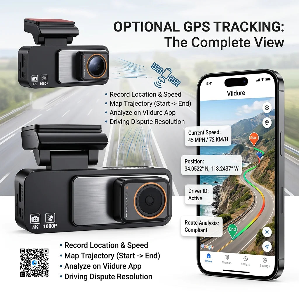 Dash Cam Dual Lens 4K UHD Recording Car DVR GPS WDR Night Vision Video Recorder Wi-Fi Room Black Box 1080P Rear View Camera