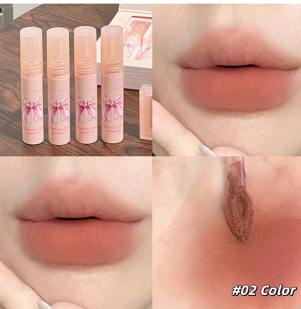 6Pcs/Box Matte Lipstick Set Lips Makeup Velvet Nude Lip Gloss Moisturizing Lip Glaze Face Blush Palette Makeup Set Necklace Gift