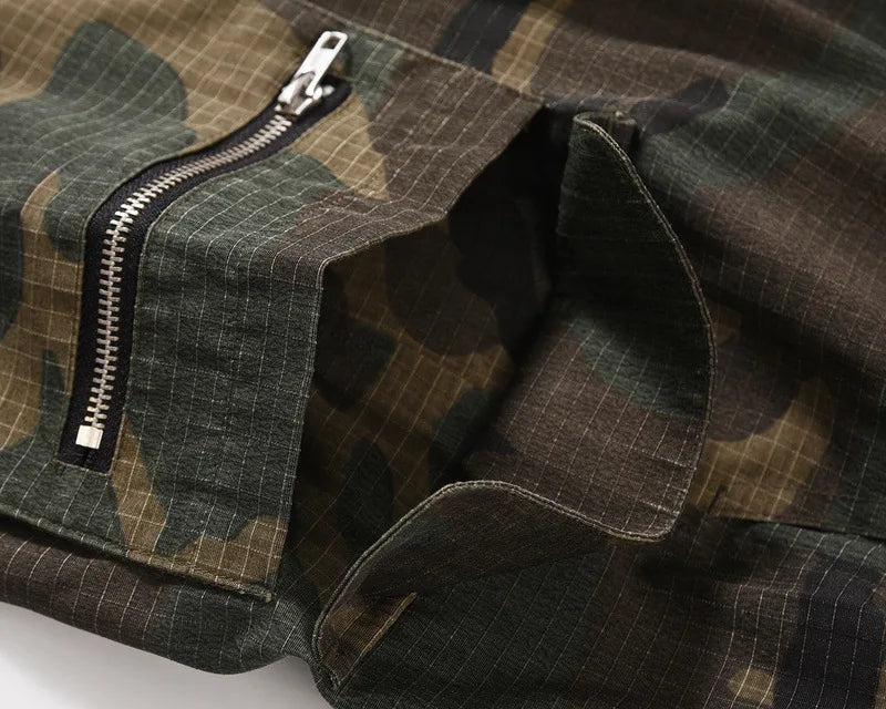 2026 Spring Summer Men Shorts Camouflage Cargo Pants Accordion Pocket Beach Bottoms Outfit