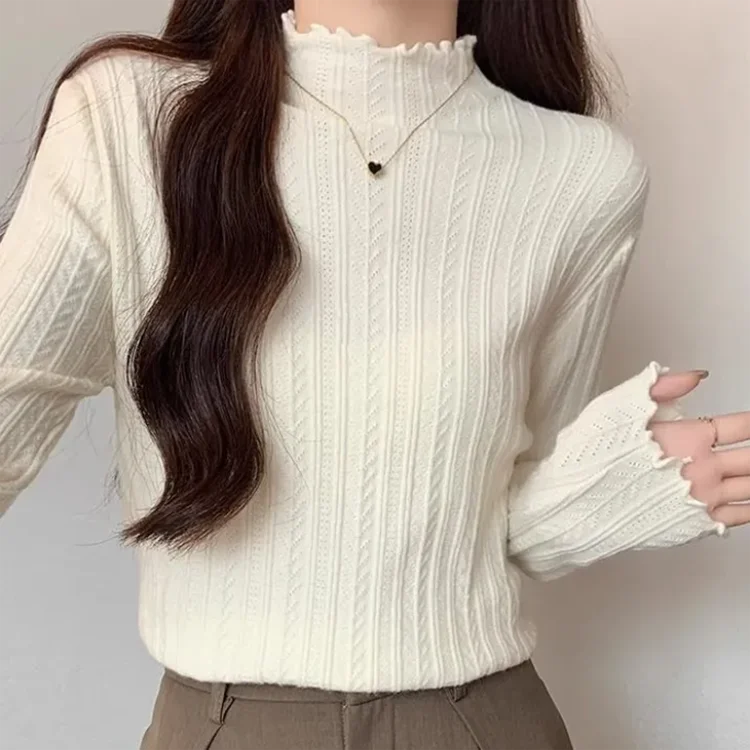 Autumn Winter Chic Bottom Sweaters Women Fashion Turtleneck Pullover Slim Long Sleeve Knitted Jumpers Soft Warm Pull Femme Top