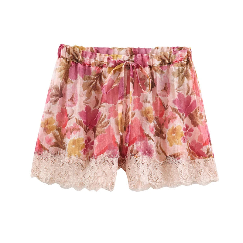 Fashion Women's Velvet Lace Patchwork Shorts Loose Hollow Out Elastic Waist Short Pant 2026 Summer Lady Casual All-match Pants