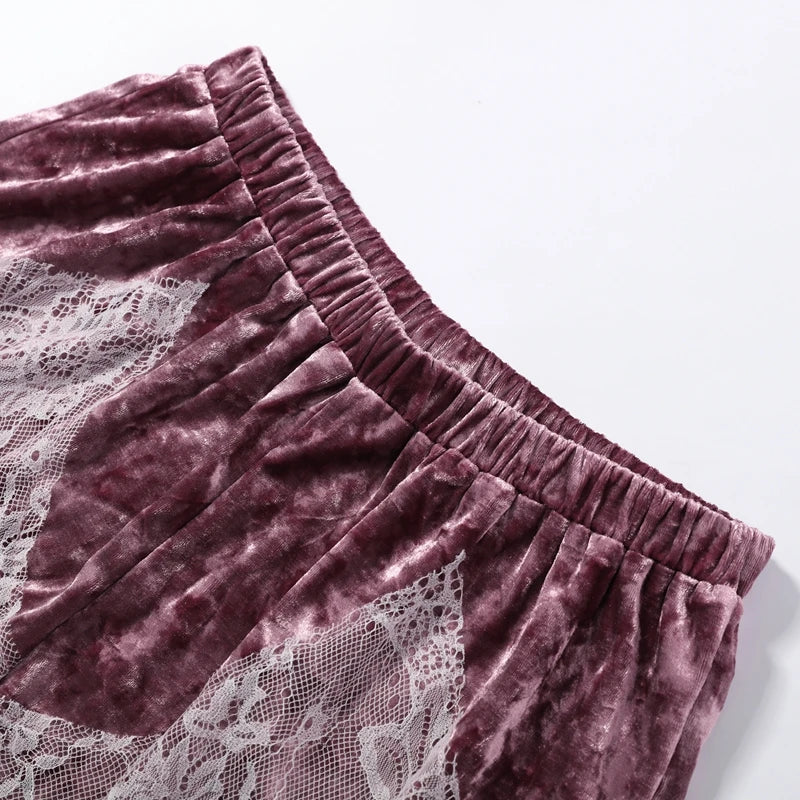 Fashion Women's Velvet Lace Patchwork Shorts Loose Hollow Out Elastic Waist Short Pant 2026 Summer Lady Casual All-match Pants