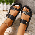 Women Double Buckle Slide Sandals Four-Season Metal Buckles Soft Comfortable Walking Shoes Outdoor Flats Ladies Slippers Sandals