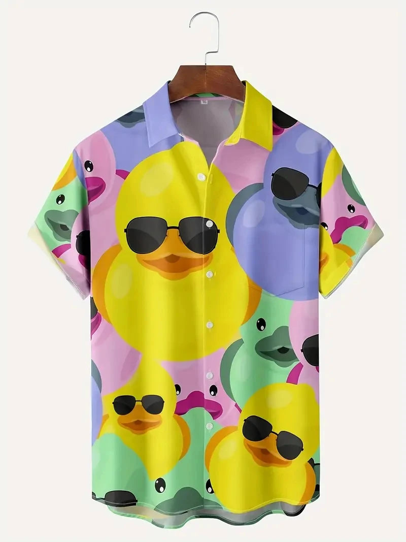 Cartoon Animal Duck Hawaiian 3D Print Shirts Men's Summer Short Sleeve Cute Banana Beach Shirts Blouse Men Clothing Unisex Tops