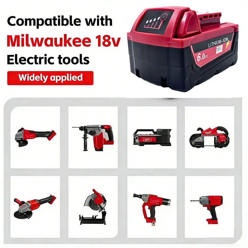 M18 For Milwaukee 18V Power Tool Battery, Charger BR XC M18B5 48-11-1860, Built-in 18650 Power Tool Battery 6.0Ah/9.0Ah/12.0Ah