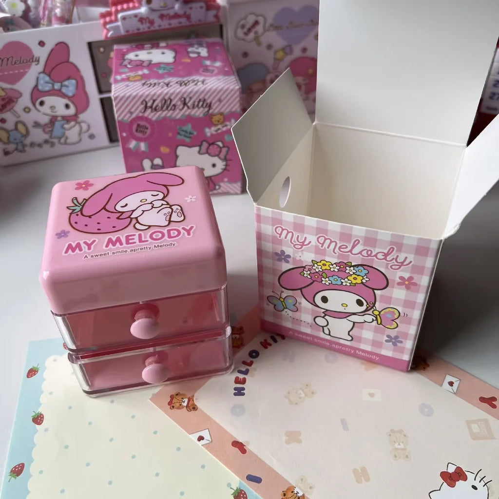 Hello Kitty Kuromi Japanese-Style Cartoon Desktop Organizer  Cute Mini Drawer-Style Storage Box  Two-Tier Jewelry Organizer