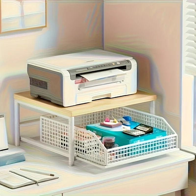 Space-Saving Kitchen Countertop Organizer with Drawer & Wire Basket - Sturdy Hardwood  Shelf for Coffee Maker.