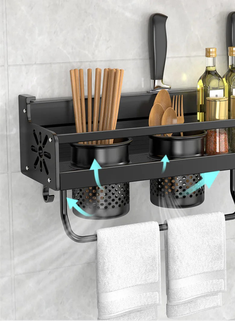 Kitchen Organizer Shelf Wall-mounted Spice Storage Rack Kitchen Knife Holder Wall Seasoning Chopstick Spoon Shovel Storage Sheif