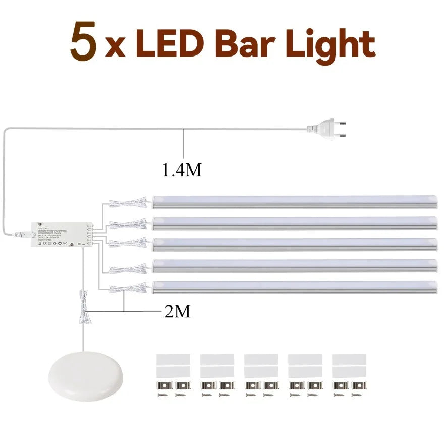 Sync Control Dimming Cabinet Light 1-6pcs LED Strip with Touch Sensor Switch for Kitchen Pantry Showcase Bedroom Closet Lighting