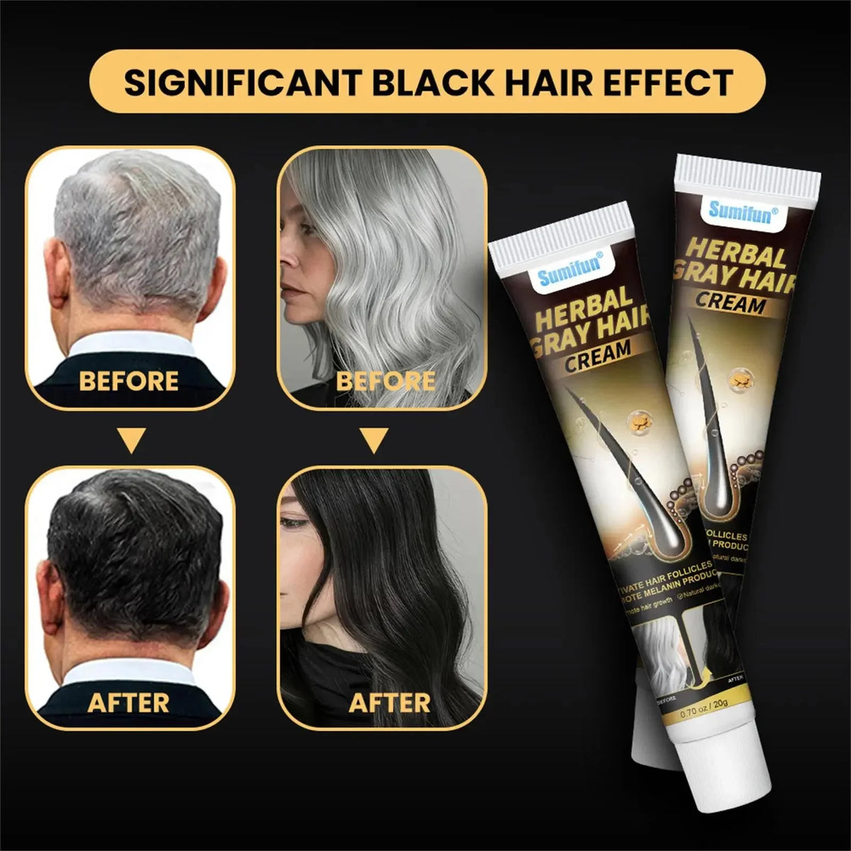 Herbal Anti-grey Hair Treatment Serum Cream White To Black Permanent Repair Natural Color Nourish Scalp Hair Care Products